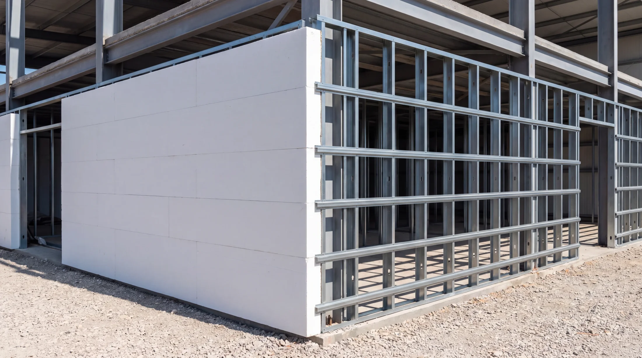 VAN wall build-up on site - C-profile frame, hat profiles and insulation boards