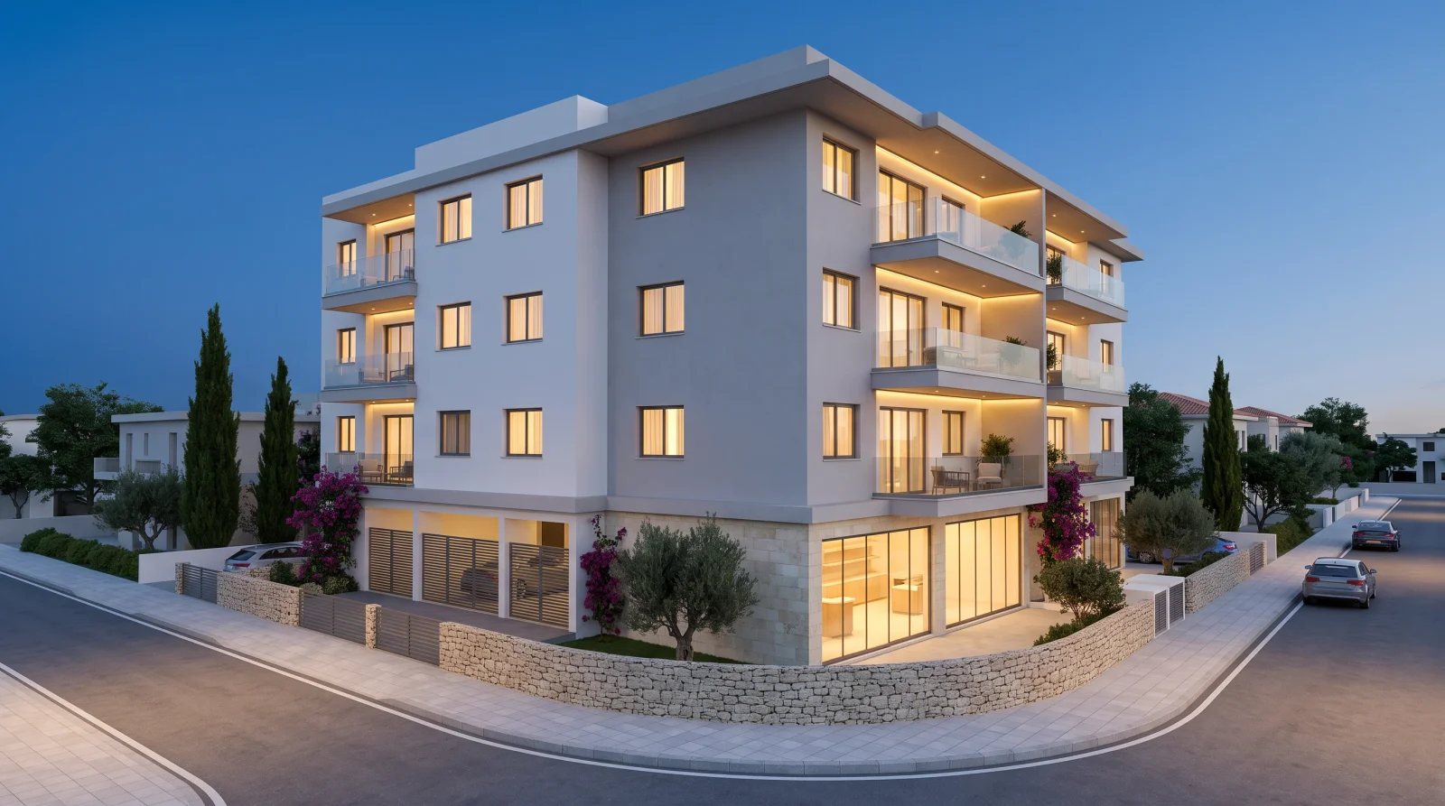 Corner Residences — the glazed corner at street level